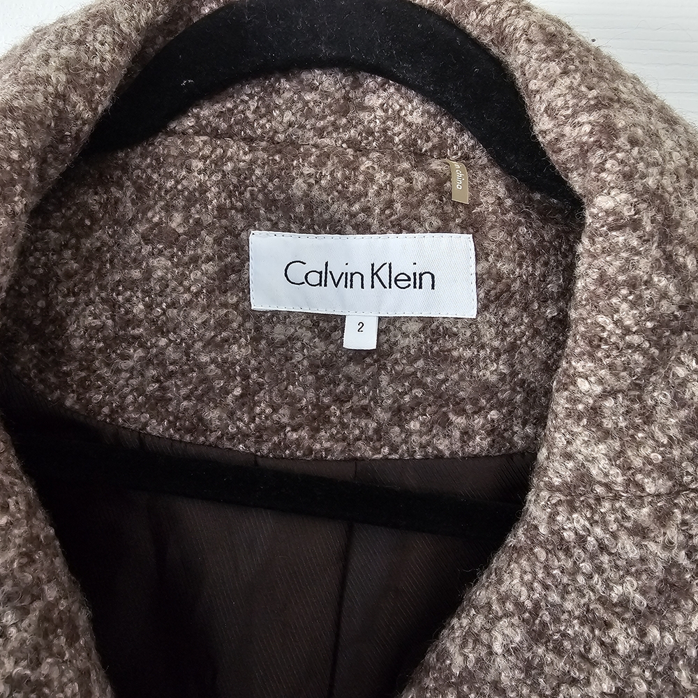 Calvin Klein Sz 2 Women's Brown Speckled Wool Weave Peacoat #97 - Picture 6 of 9